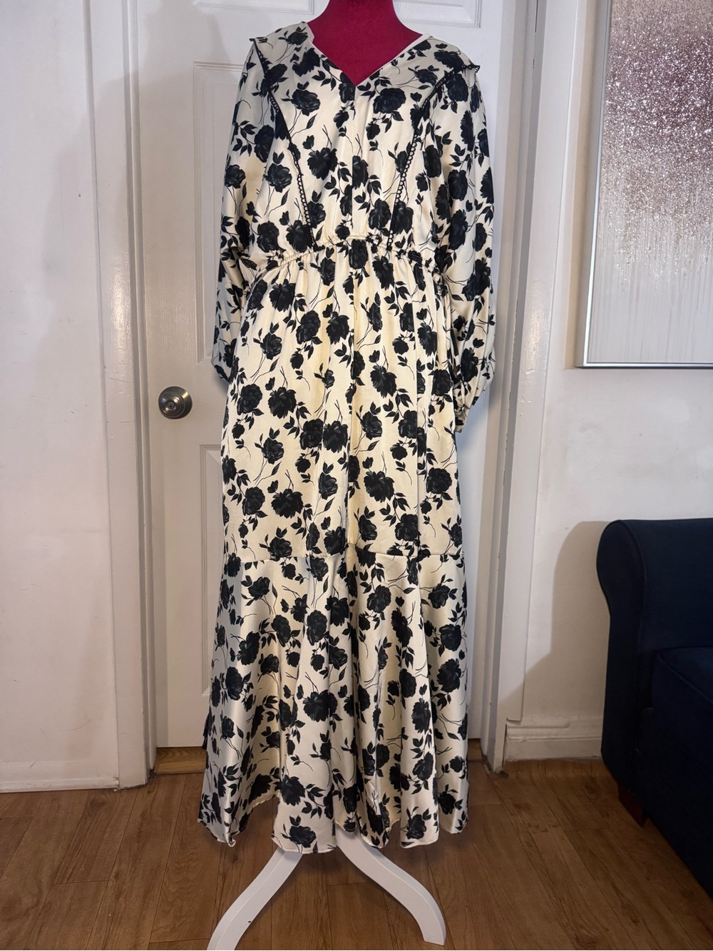 Taylor White Maxi Dress with Black Floral Print